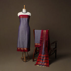 Dharwad Cotton 3pc Unstitched Dress Material Suit Set with Woven Border 04