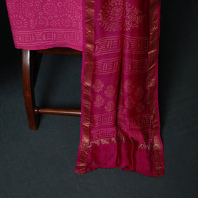 Bagru Hand Block Print Maheshwari Silk 3pc Unstitched Dress Material Suit Set 05