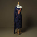 Blue - Sozni Hand Embroidery Pure Silk 3pc Unstitched Dress Material Suit Set 30