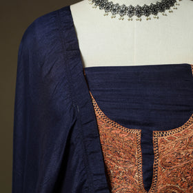 Blue - Sozni Hand Embroidery Pure Silk 3pc Unstitched Dress Material Suit Set 30