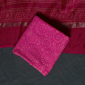 Bagru Hand Block Print Maheshwari Silk 3pc Unstitched Dress Material Suit Set 05