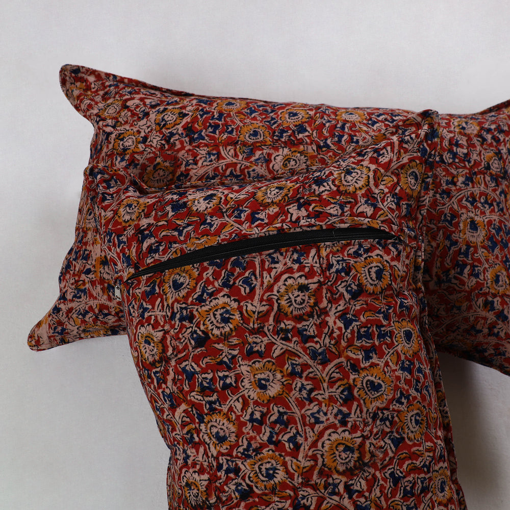 Red - Kalamkari Block Printed Cotton Pillow Cover (Set of 2) 17