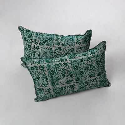 Green - Hand Batik Printed Cotton Pillow Cover (Set of 2) 18