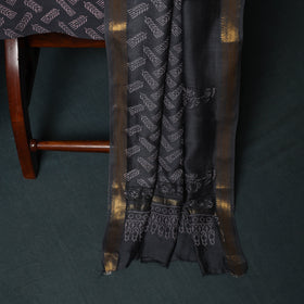 Bagru Hand Block Print Maheshwari Silk 3pc Unstitched Dress Material Suit Set 06