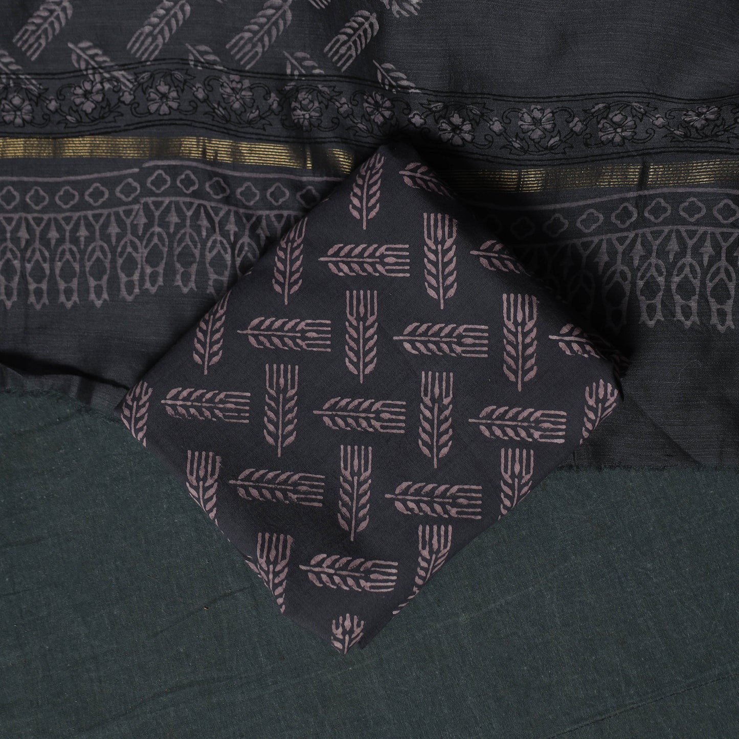 Bagru Hand Block Print Maheshwari Silk 3pc Unstitched Dress Material Suit Set 06