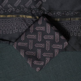 Bagru Hand Block Print Maheshwari Silk 3pc Unstitched Dress Material Suit Set 06