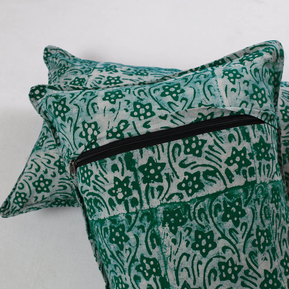 Green - Hand Batik Printed Cotton Pillow Cover (Set of 2) 18