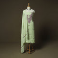 Green - Sozni Hand Embroidery Pure Silk 3pc Unstitched Dress Material Suit Set 31