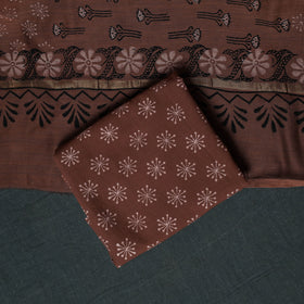Bagru Hand Block Print Maheshwari Silk 3pc Unstitched Dress Material Suit Set 07