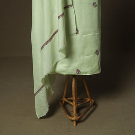 Green - Sozni Hand Embroidery Pure Silk 3pc Unstitched Dress Material Suit Set 31