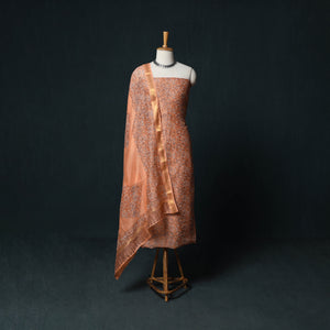 Peach - Sanganeri Hand Block Print Maheshwari Silk 3pc Unstitched Dress Material Suit Set 08