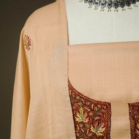Beige - Sozni Hand Embroidery Pure Silk 3pc Unstitched Dress Material Suit Set 32