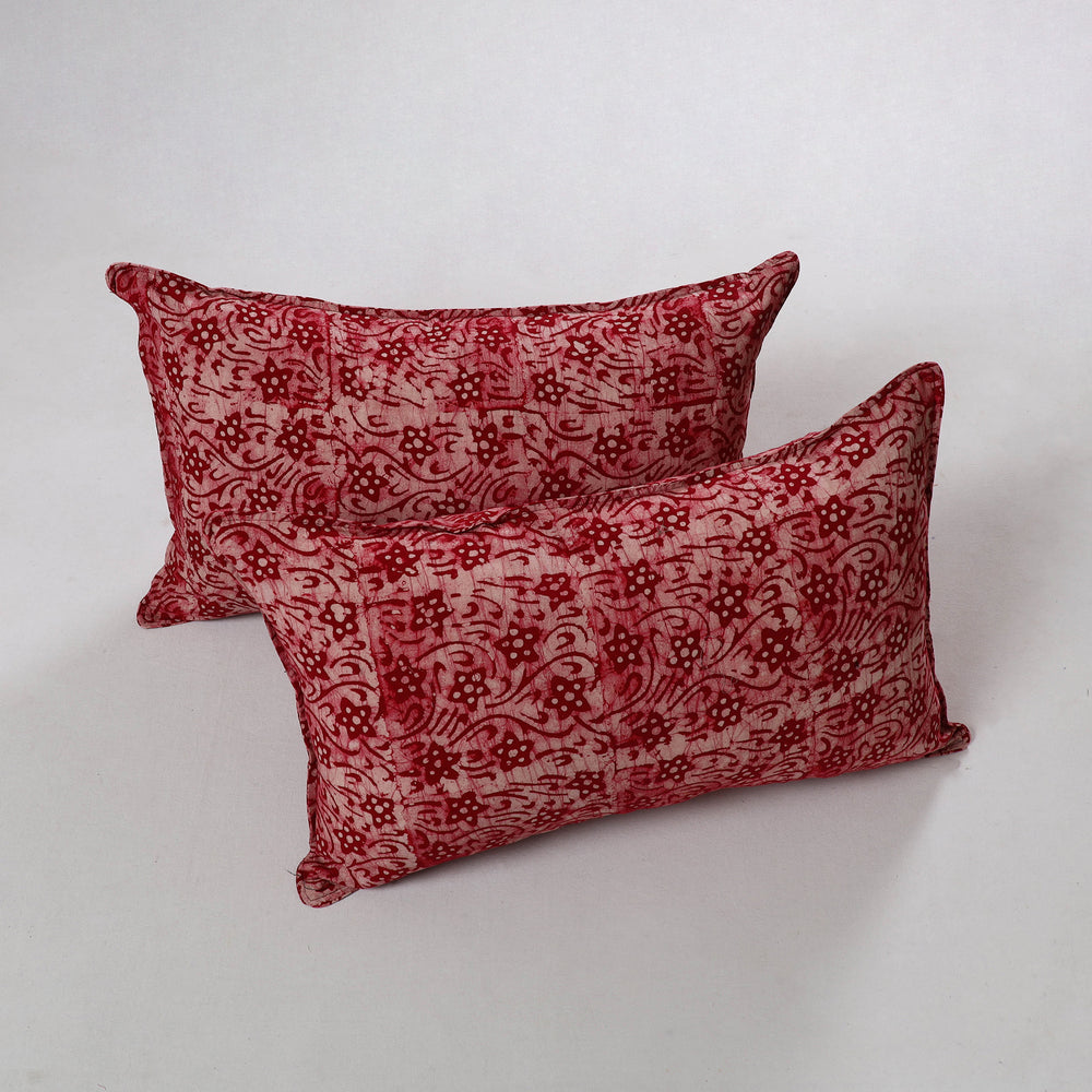 Red - Hand Batik Printed Cotton Pillow Cover (Set of 2) 22