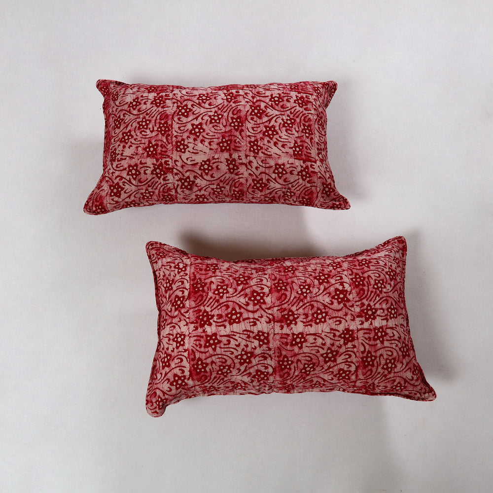 Red - Hand Batik Printed Cotton Pillow Cover (Set of 2) 22