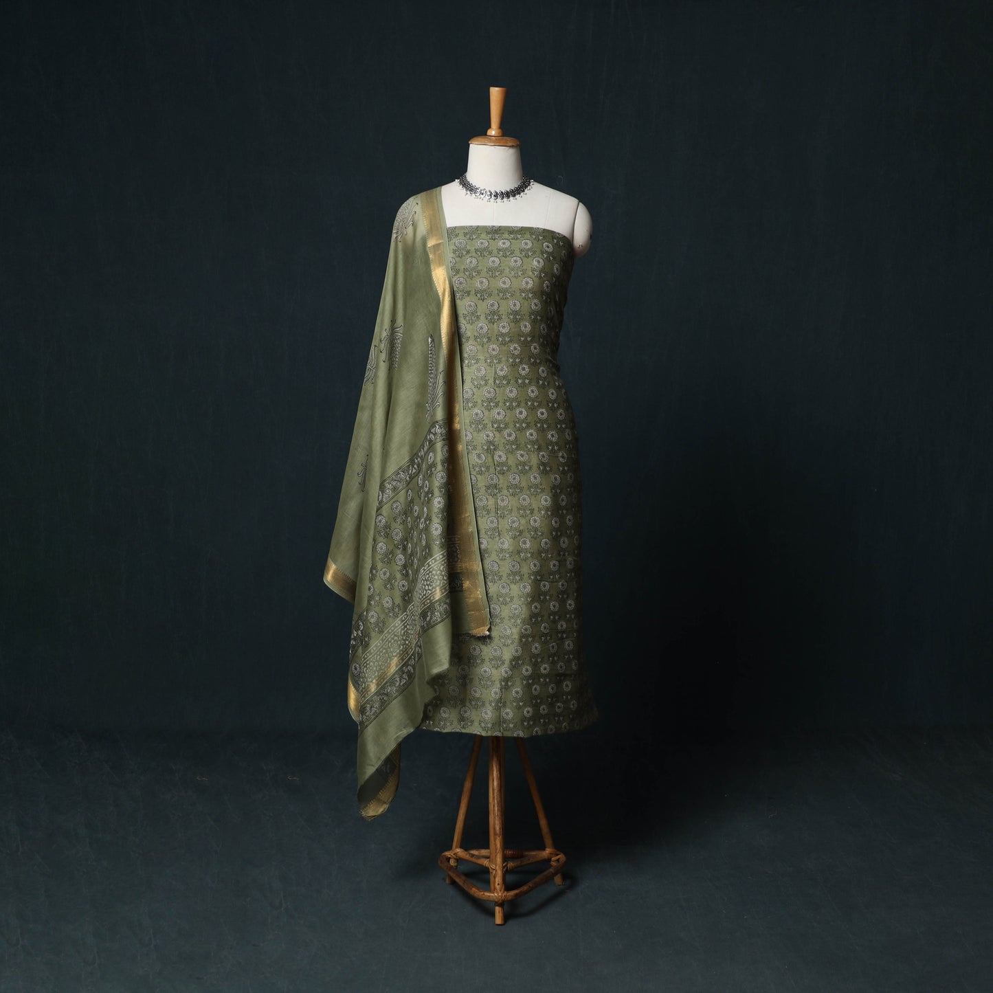 Sanganeri Hand Block Print Maheshwari Silk 3pc Unstitched Dress Material Suit Set 10