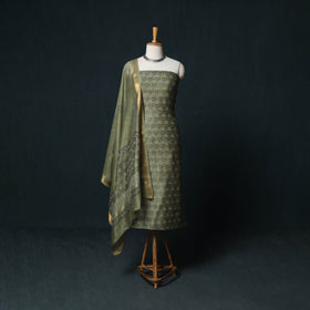 Sanganeri Hand Block Print Maheshwari Silk 3pc Unstitched Dress Material Suit Set 10