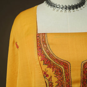 Yellow - Sozni Hand Embroidery Pure Silk 3pc Unstitched Dress Material Suit Set 28