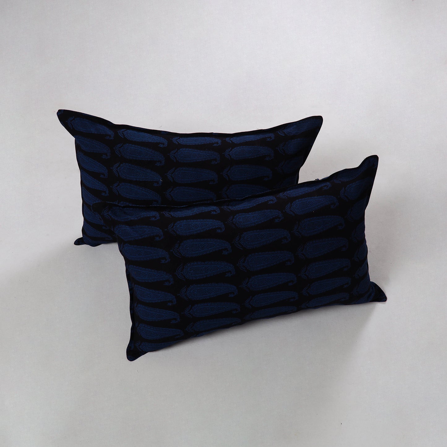 Blue - Bagh Block Printed Cotton Pillow Cover (Set of 2) 23