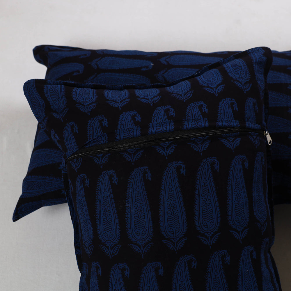 Blue - Bagh Block Printed Cotton Pillow Cover (Set of 2) 23