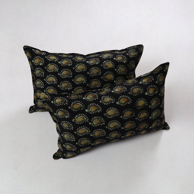 Black - Hand Batik Printed Cotton Pillow Cover (Set of 2) 24