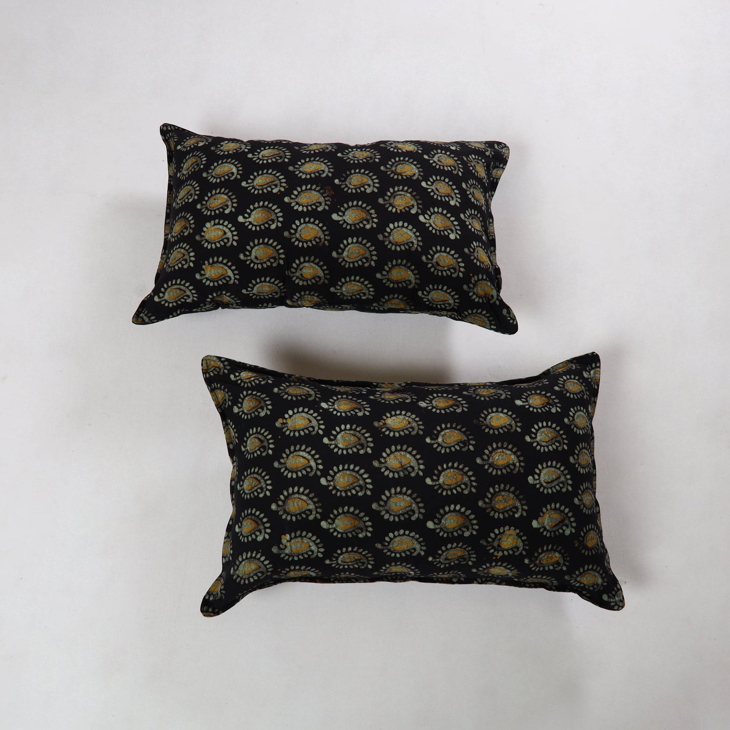 Black - Hand Batik Printed Cotton Pillow Cover (Set of 2) 24