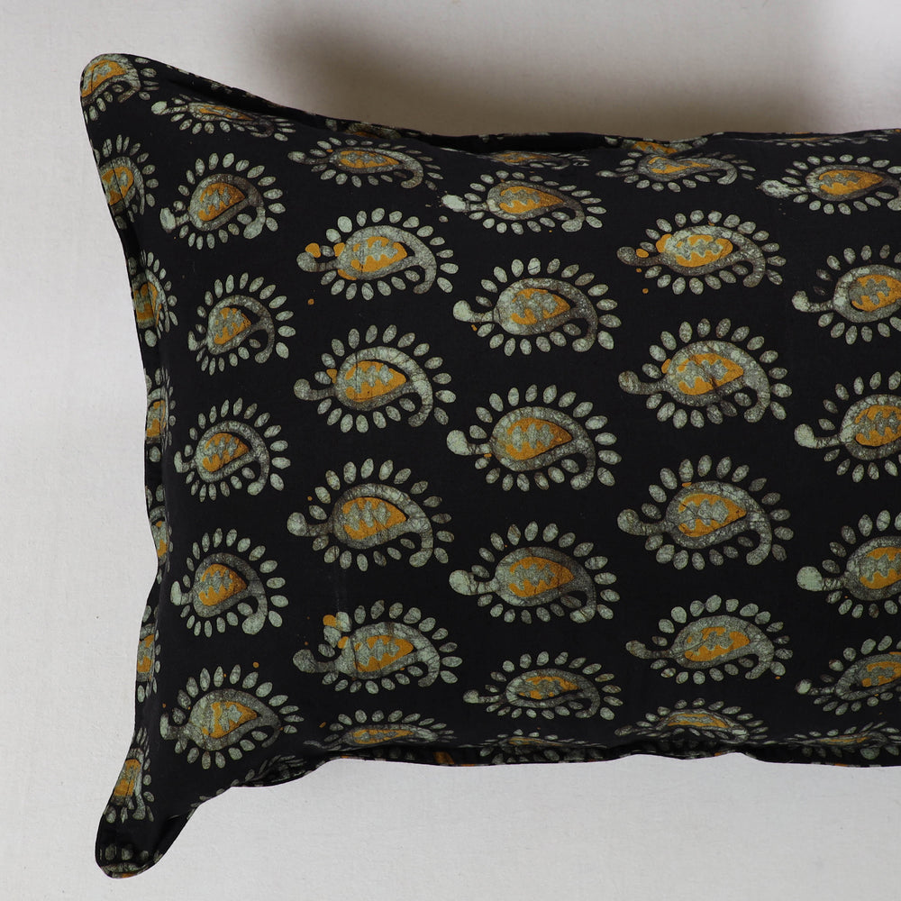 Black - Hand Batik Printed Cotton Pillow Cover (Set of 2) 24