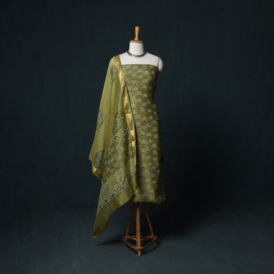 Sanganeri Hand Block Print Maheshwari Silk 3pc Unstitched Dress Material Suit Set 11