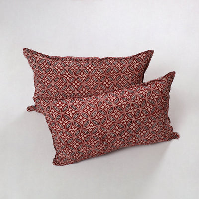 Red - Bagh Block Printed Cotton Pillow Cover (Set of 2) 25