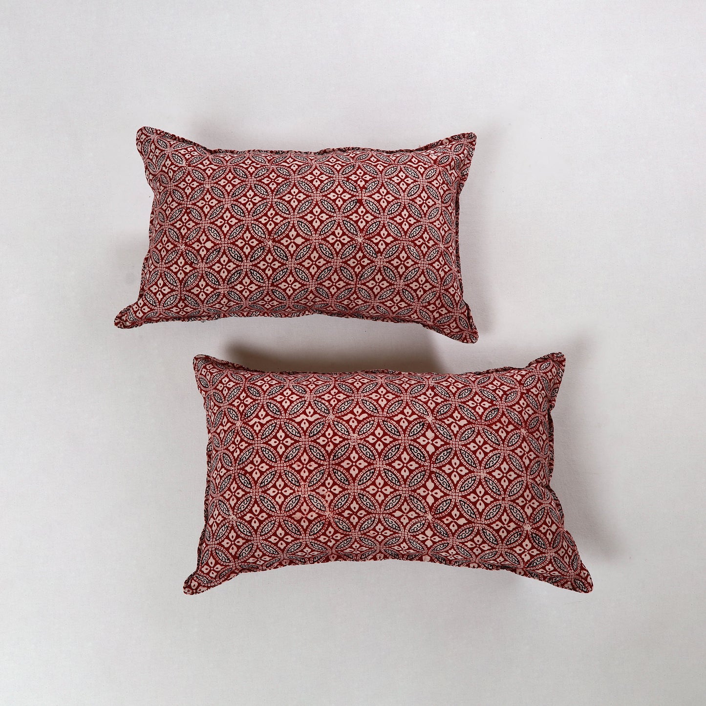 Red - Bagh Block Printed Cotton Pillow Cover (Set of 2) 25