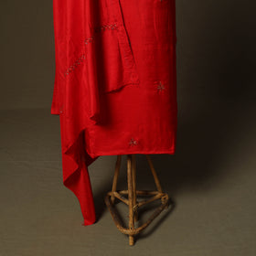 Red - Sozni Hand Embroidery Pure Silk 3pc Unstitched Dress Material Suit Set 35