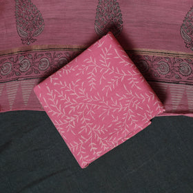 Sanganeri Hand Block Print Maheshwari Silk 3pc Unstitched Dress Material Suit Set 13