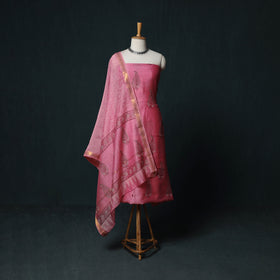 Sanganeri Hand Block Print Maheshwari Silk 3pc Unstitched Dress Material Suit Set 13