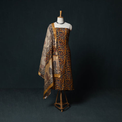 Bagru Hand Block Print Maheshwari Silk 3pc Unstitched Dress Material Suit Set 14