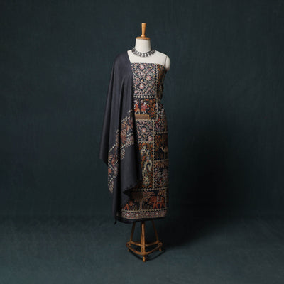 3pc Heavy Chain Stitch Embroidered Wool Unstitched Dress Material Suit Set 02