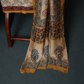 Bagru Hand Block Print Maheshwari Silk 3pc Unstitched Dress Material Suit Set 14