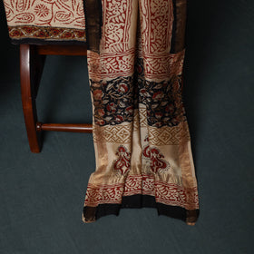 Bagru Hand Block Print Maheshwari Silk 3pc Unstitched Dress Material Suit Set 15