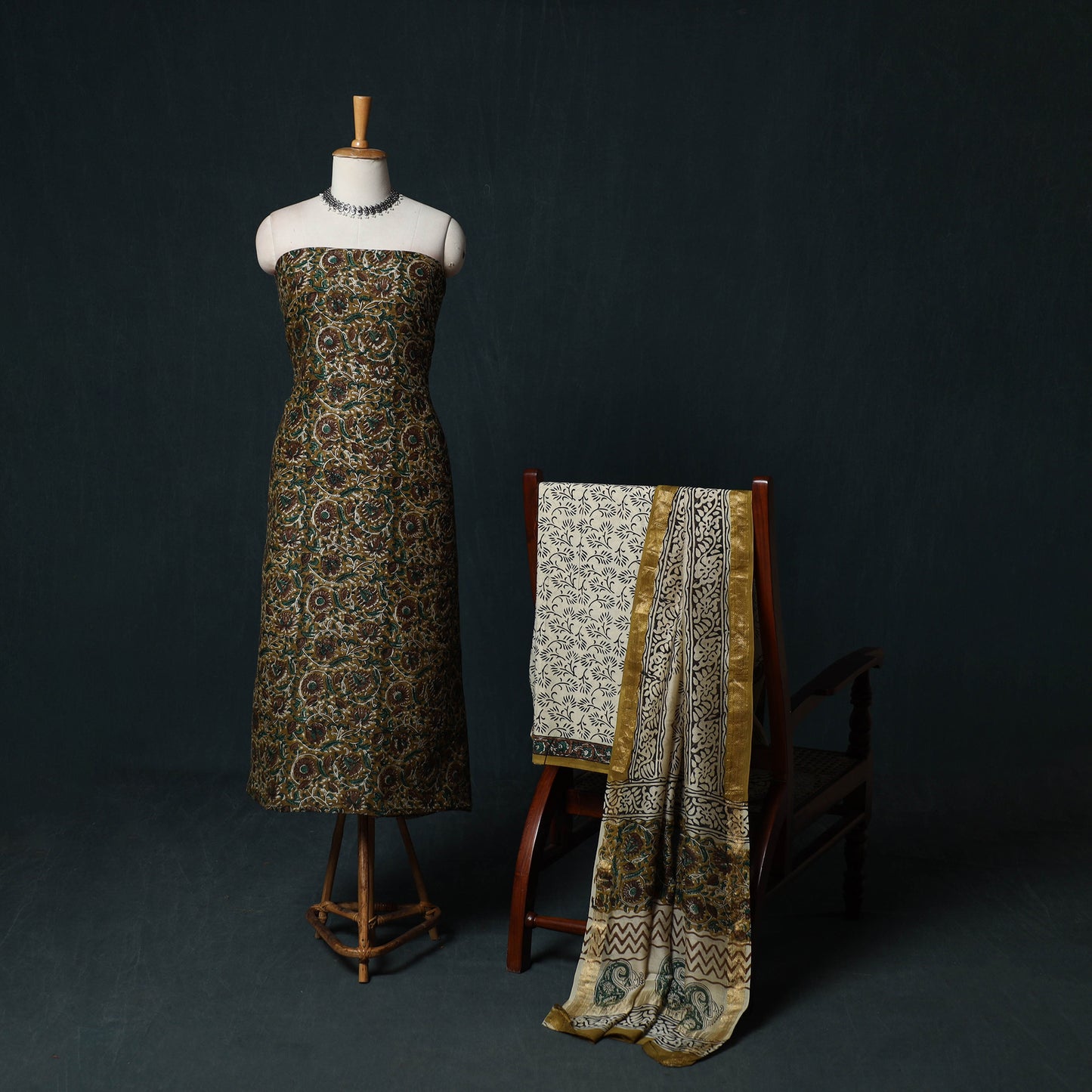 Bagru Hand Block Print Maheshwari Silk 3pc Unstitched Dress Material Suit Set 17