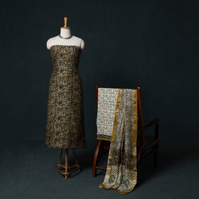 Bagru Hand Block Print Maheshwari Silk 3pc Unstitched Dress Material Suit Set 17