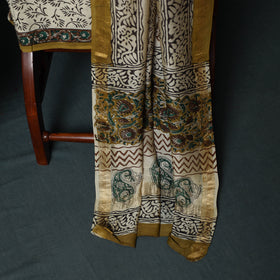 Bagru Hand Block Print Maheshwari Silk 3pc Unstitched Dress Material Suit Set 17