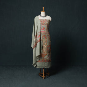 3pc Heavy Chain Stitch Embroidered Wool Unstitched Dress Material Suit Set 05