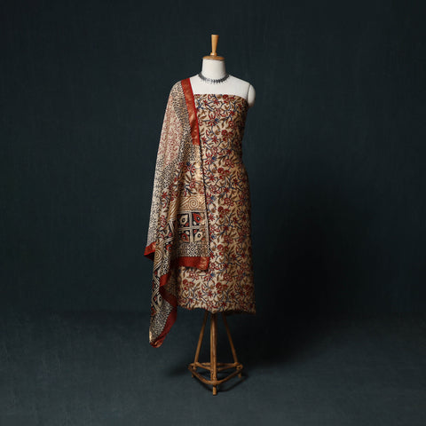 Bagru Hand Block Print Maheshwari Silk 3pc Unstitched Dress Material Suit Set 18