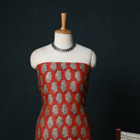 Bagru Hand Block Print Maheshwari Silk 3pc Unstitched Dress Material Suit Set 19
