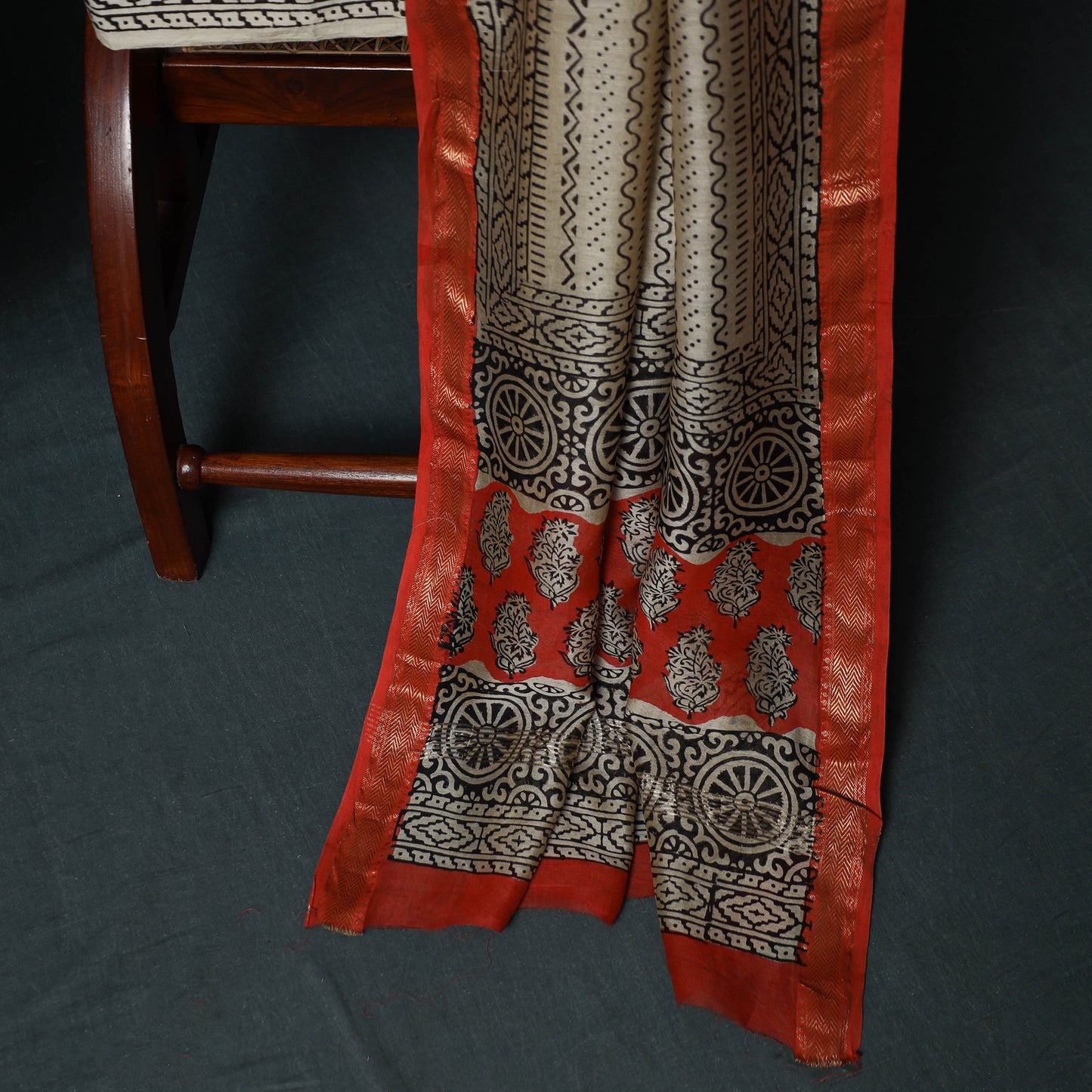 Bagru Hand Block Print Maheshwari Silk 3pc Unstitched Dress Material Suit Set 19