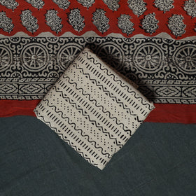 Bagru Hand Block Print Maheshwari Silk 3pc Unstitched Dress Material Suit Set 19