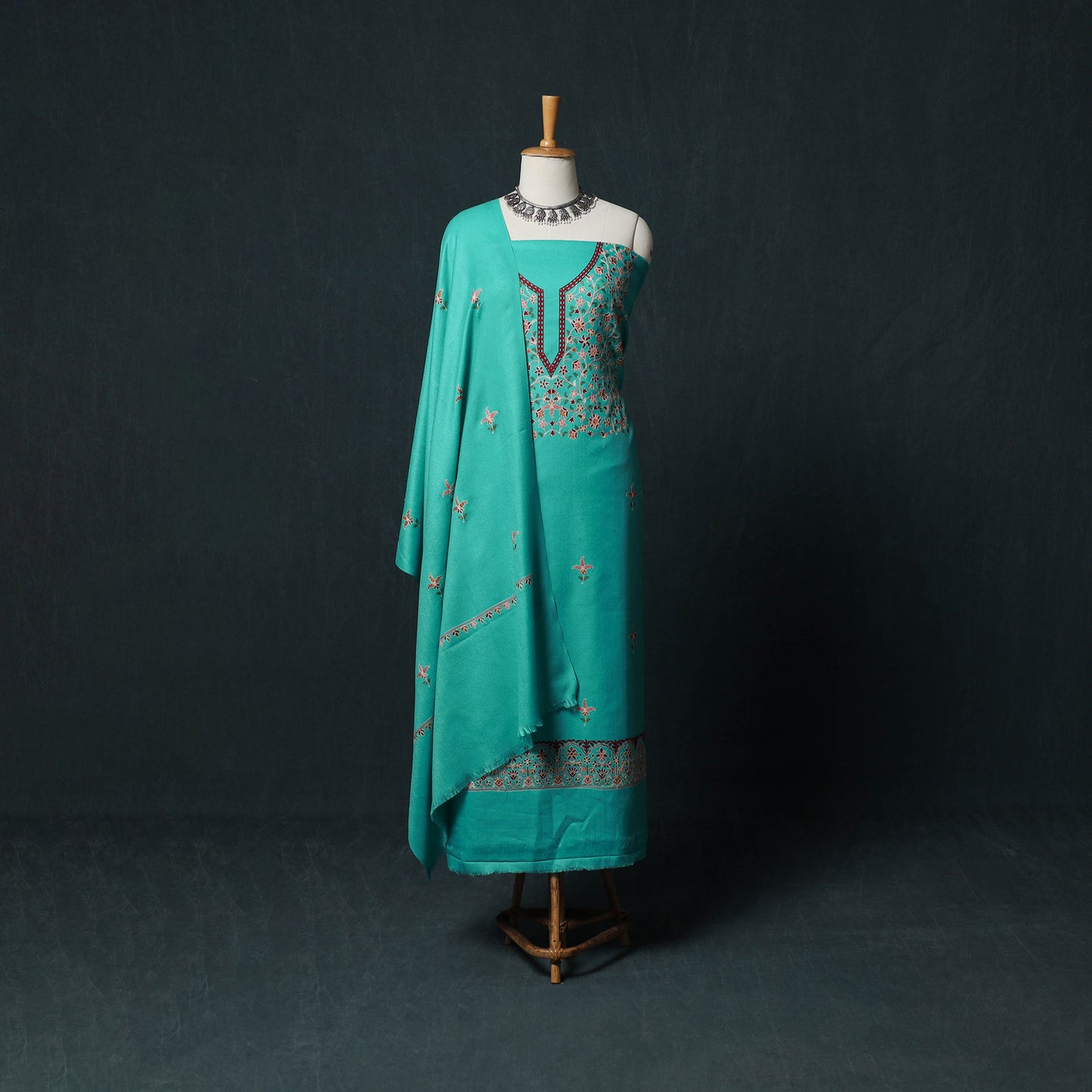3pc Embroidered Wool Unstitched Dress Material Suit Set 09