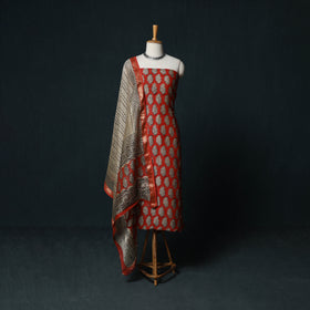 Bagru Hand Block Print Maheshwari Silk 3pc Unstitched Dress Material Suit Set 19