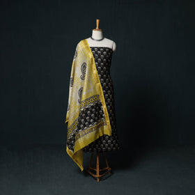 Bagru Hand Block Print Maheshwari Silk 3pc Unstitched Dress Material Suit Set 20