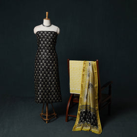 Bagru Hand Block Print Maheshwari Silk 3pc Unstitched Dress Material Suit Set 20