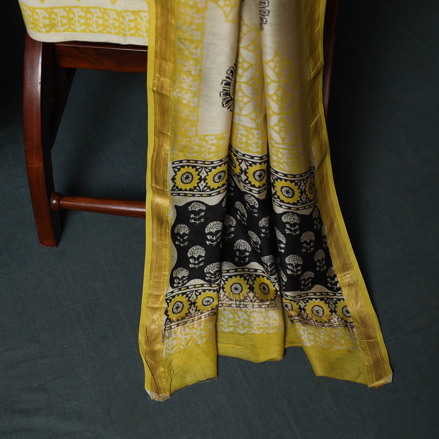 Bagru Hand Block Print Maheshwari Silk 3pc Unstitched Dress Material Suit Set 20