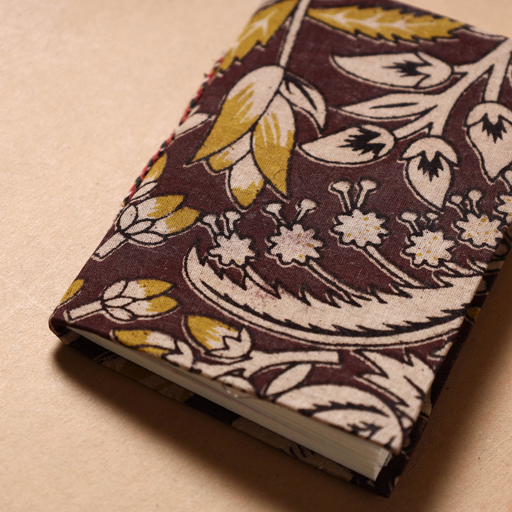 Brown - Kalamkari Fabric Cover Handmade Paper Notebook (5 x 3 in)